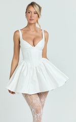 Charlee Mini Dress - Plunge Fit And Flare Dress in Ivory