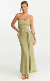 Aria Maxi Dress - Strapless Tie Waist Dress in Sage