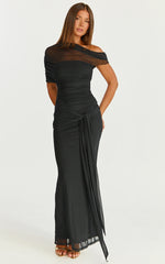 Nicolette Maxi Dress - Cape Sleeve Off Shoulder Dress in Black
