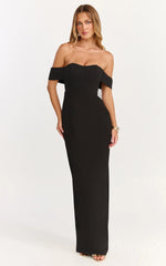 Karina Maxi Dress - Off Shoulder Corset Bodice Lace Up Back Dress in Black