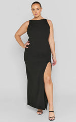 Indi Maxi Dress - Boat Neck Bodycon Dress in Black