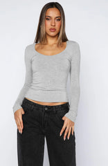 Whisper To You Long Sleeve Top Grey Marle