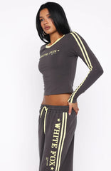 Star Of The Night Long Sleeve V Neck Baby Tee Charcoal