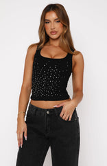Never Knew You Diamante Tank Top Black