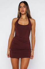Parting Ways Halter Mini Dress Burgundy