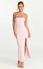 Mae Midi Dress - Resin O Ring Fitted Dress in Pink