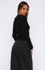 Roll Call Ribbed Long Sleeve Top Black