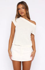Finding Time Off Shoulder Knit Top White