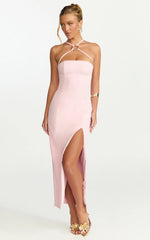 Mae Midi Dress - Resin O Ring Fitted Dress in Pink