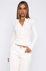 Roll Call Ribbed Long Sleeve Top White