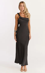 Calix Midi Dress - One Shoulder Slip Dress in Black