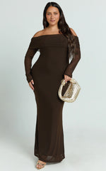 Bethanie Maxi Dress - Off The Shoulder Mesh Dress in Chocolate