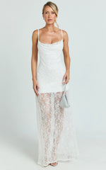 Alana Maxi Dress - Lace Sequin Cowl Neck Dress in White
