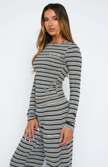 Looking Back Long Sleeve Baby Tee Grey Stripe