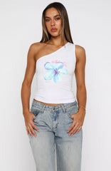 Tropical Feels One Shoulder Top White