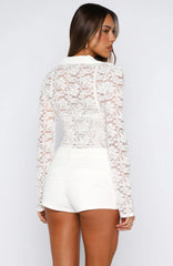 She's A Dime Long Sleeve Lace Top White