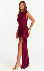 Baylee Mini Dress - Gathered One Shoulder Bodycon Dress in Wine