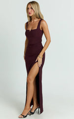 Thelma Maxi Dress - Square Neck Bodycon Dress in Wine