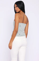 Not Listening Strapless Denim Top Light Blue