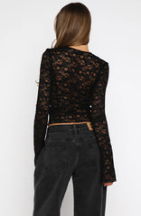 Oh So Careless Long Sleeve Lace Top Black