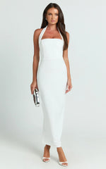 Salome Midi Dress - Halter Neck Column Dress in White