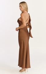 Calix Midi Dress - One Shoulder Slip Dress in Chocolate