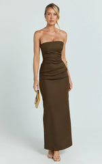 Jamie Maxi Dress - Strapless Ruched Fitted Column Dress in Chocolate