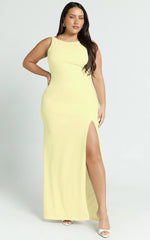 Indi Maxi Dress - Boat Neck Bodycon Dress in Lemon