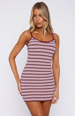 I've Been Thinking Knit Mini Dress Burgundy Stripe