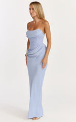 Phoebe Maxi Dress - Strapless Structured Bodice Drape Skirt Dress in Soft Blue