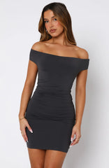 Never Surrender Off Shoulder Mini Dress Charcoal