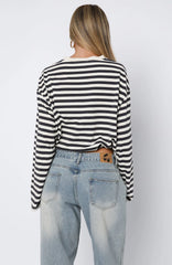 First Time Here Long Sleeve Tee Charcoal/Cream Stripe