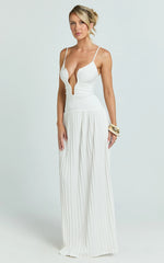 Hathaway Maxi Dress - U Shaped Neck Pleated Dress in Ivory