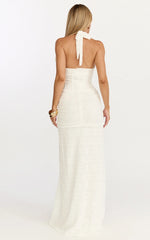 Lacey Maxi Dress - Lace Corset Style Bodice Halter Dress in White