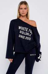 Topic Of Discussion Off Shoulder Oversized Long Sleeve Tee Navy