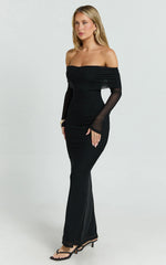 Bethanie Maxi Dress - Off The Shoulder Mesh Dress in Black