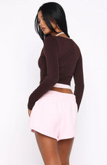 Know Everything Long Sleeve Double Layer Top Chocolate/Pink
