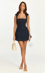 Heather Mini Dress - Square Neck A Line Denim Mini Dress in Raw