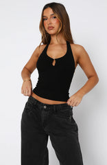Not Over It Yet Halter Top Black