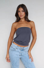 Don't Talk Strapless Top Charcoal