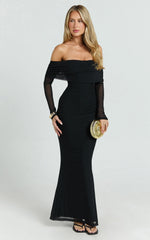 Bethanie Maxi Dress - Off The Shoulder Mesh Dress in Black
