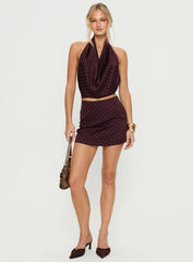 Keiana Mini Skirt Burgundy / Pink Polka