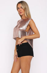 Hopeful Metal Mesh Top Champagne