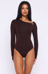 Double Down Long Sleeve Bodysuit Dark Chocolate