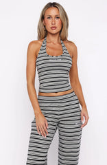 Looking Back Halter Top Grey Stripe