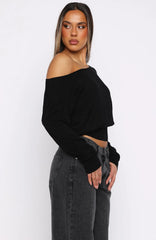 Stayed Down Off Shoulder Long Sleeve Top Black