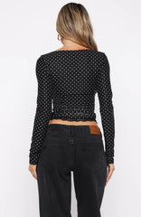 Clear As Day Long Sleeve Top Black/White Polka Dot