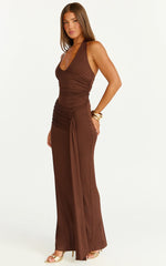 Dixie Maxi Dress - Plunge Halter Low Back Dress in Chocolate