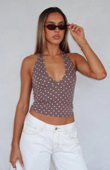 Have To Getaway Halter Top Chocolate Polka Dot