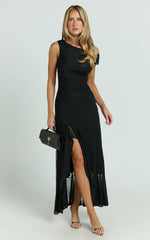 Judee Midi Dress - One Shoulder High Side Split Dress in Black